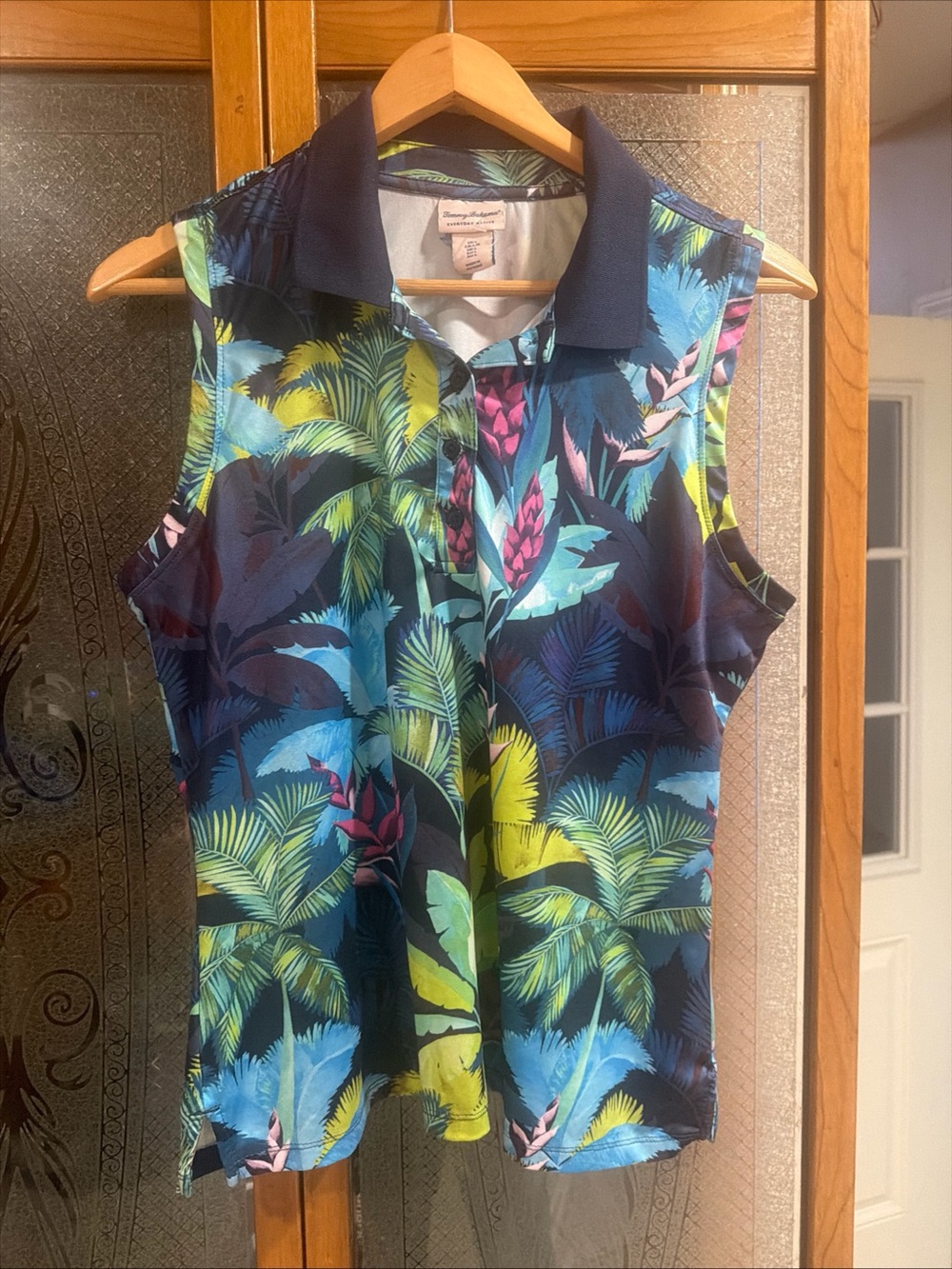 Tommy Bahama Golf Sleeveless top Tropical Print Polo - Navy Multicolor lg